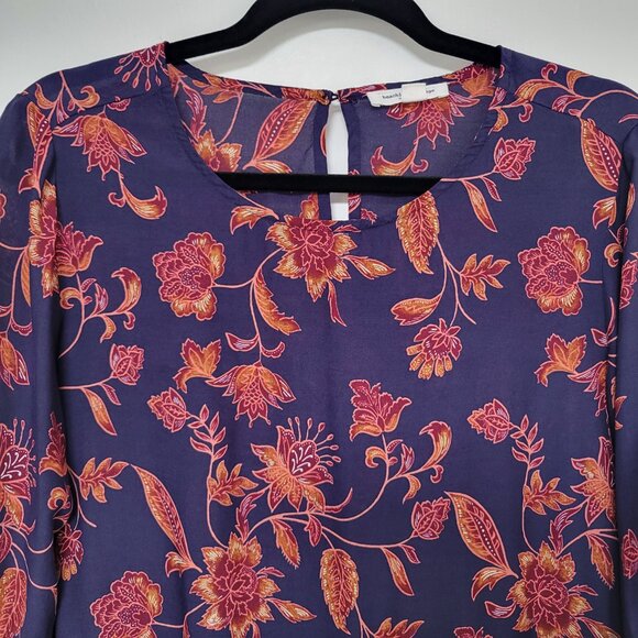 Beach Lunch Lounge Boho Floral Tunic Top 3/4 Bell Sleeve - Picture 5 of 13